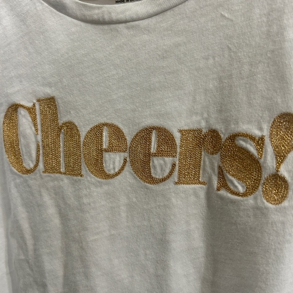 GUC size L J. Crew Factory White Tee with Gold 'Cheers!' Print. Soft, fun tee! - Picture 7 of 12